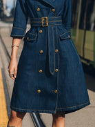 Elena | Belted Denim Trench Dress with Gold Buttons - Lumina Vancouver - Lumina Vancouver