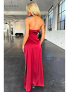 Florencia - Halterneck Sleeveless Slit Maxi Dress