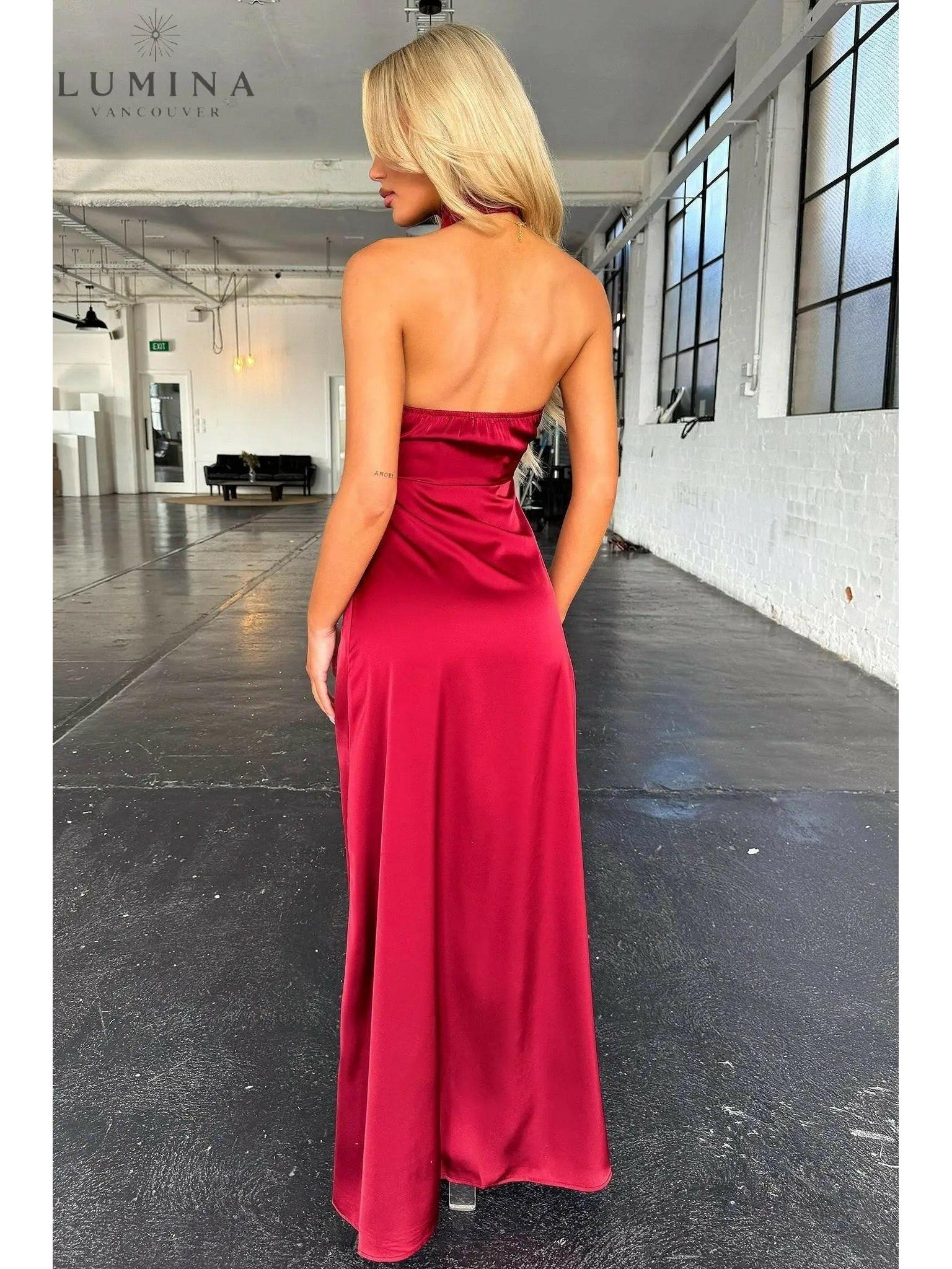 Florencia - Halterneck Sleeveless Slit Maxi Dress