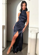 Florencia - Halterneck Sleeveless Slit Maxi Dress