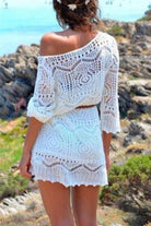 Women's Crochet Beach Cover-Up Dress - Long Sleeve - Lightweight Knit - Short Hem by Lumina Vancouver